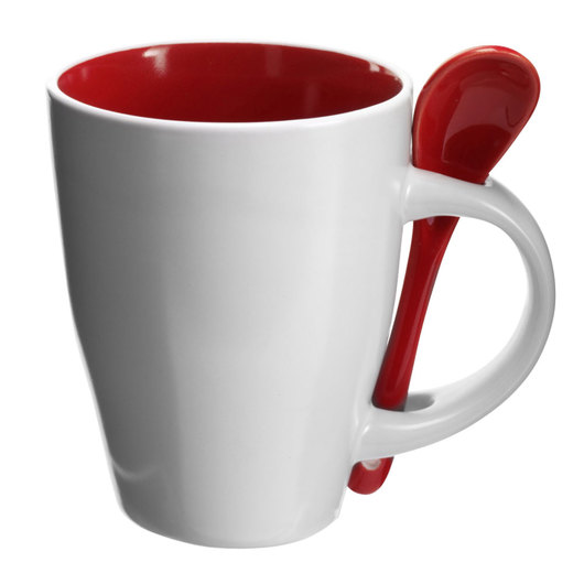 Coffee Mugs with Spoons White Red